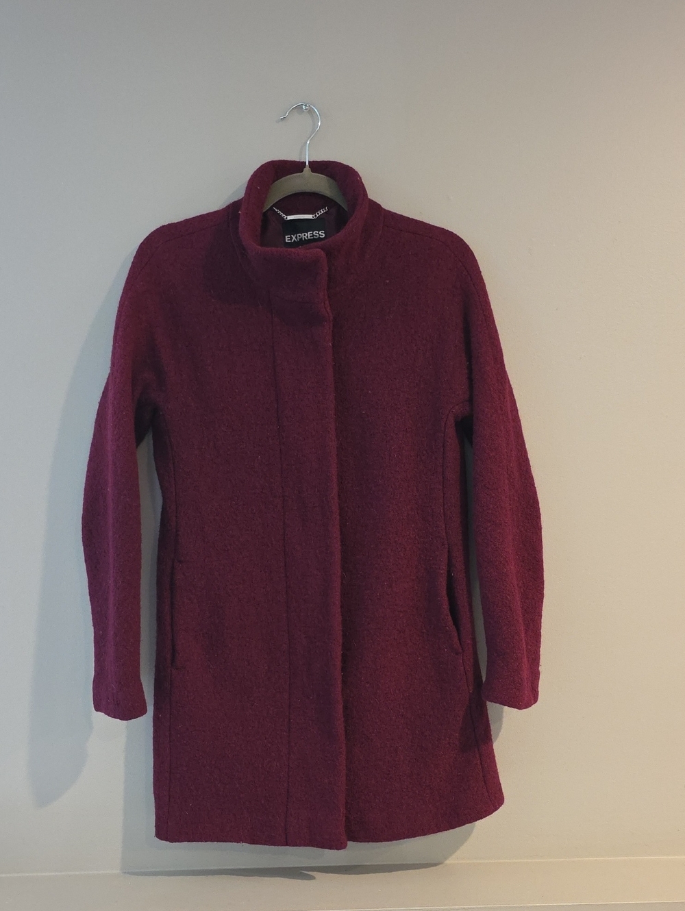 Express Burgundy Stand-Collar Wool-Blend Pea Coat